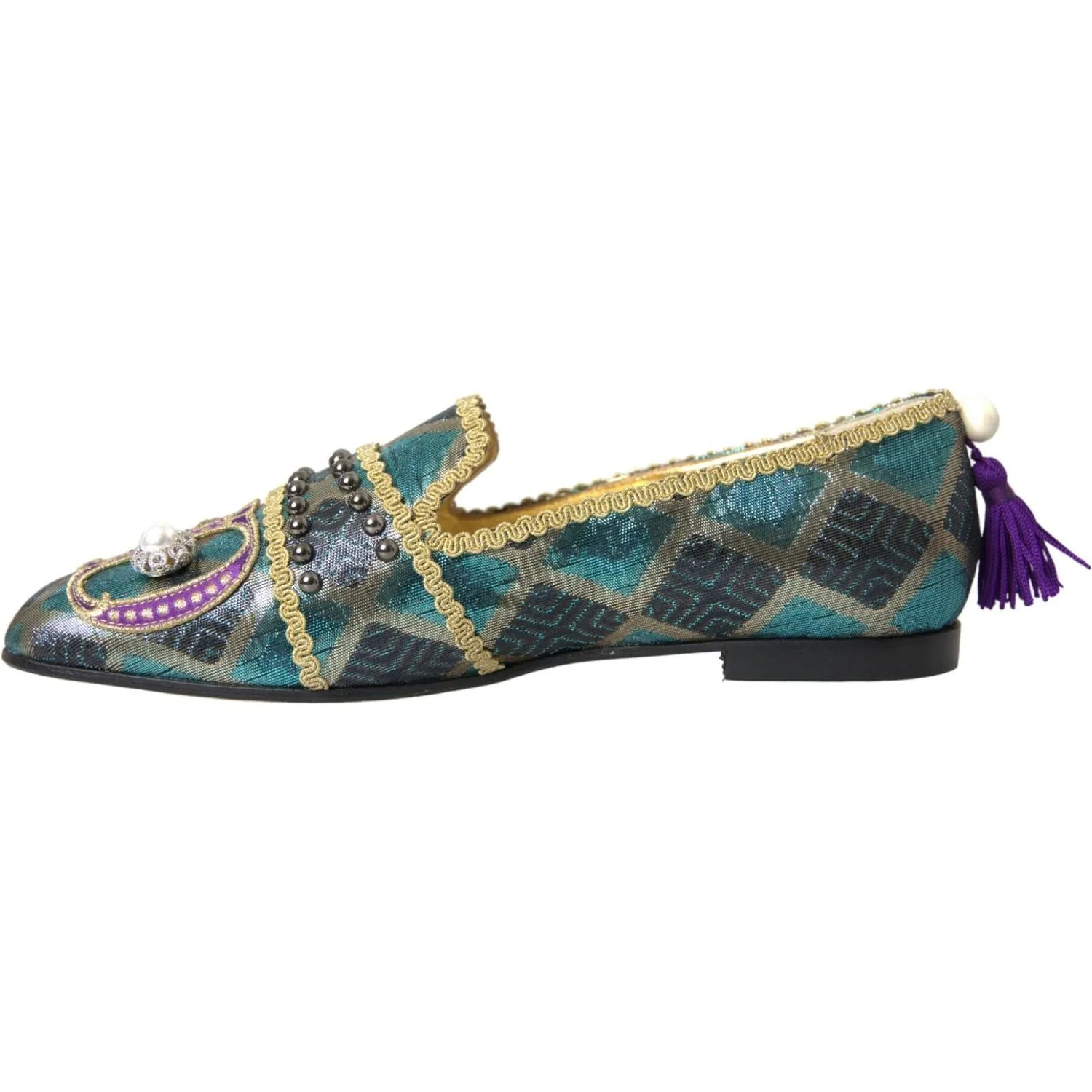 Dolce & Gabbana Multicolor Jacquard Embellished Loafers Shoes