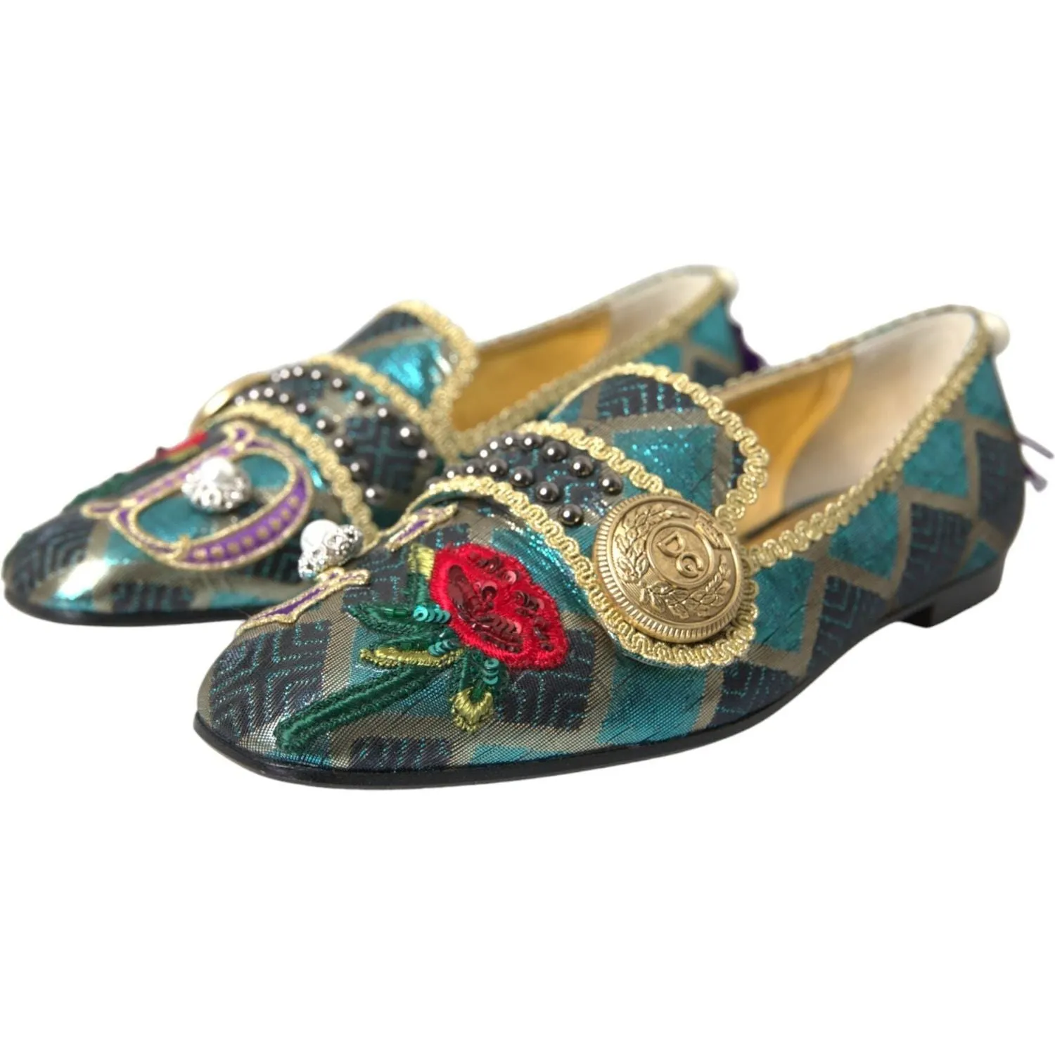 Dolce & Gabbana Multicolor Jacquard Embellished Loafers Shoes