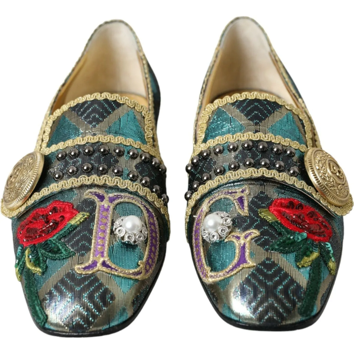 Dolce & Gabbana Multicolor Jacquard Embellished Loafers Shoes