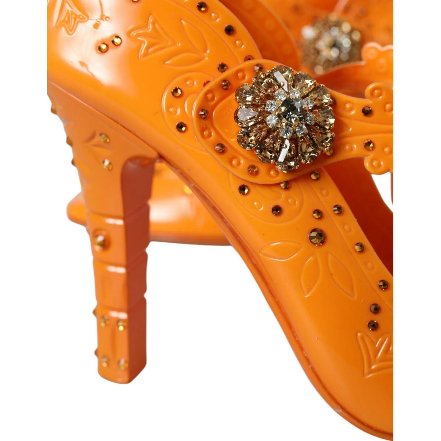 Dolce & Gabbana Orange CINDERELLA Floral Crystal Pumps Shoes