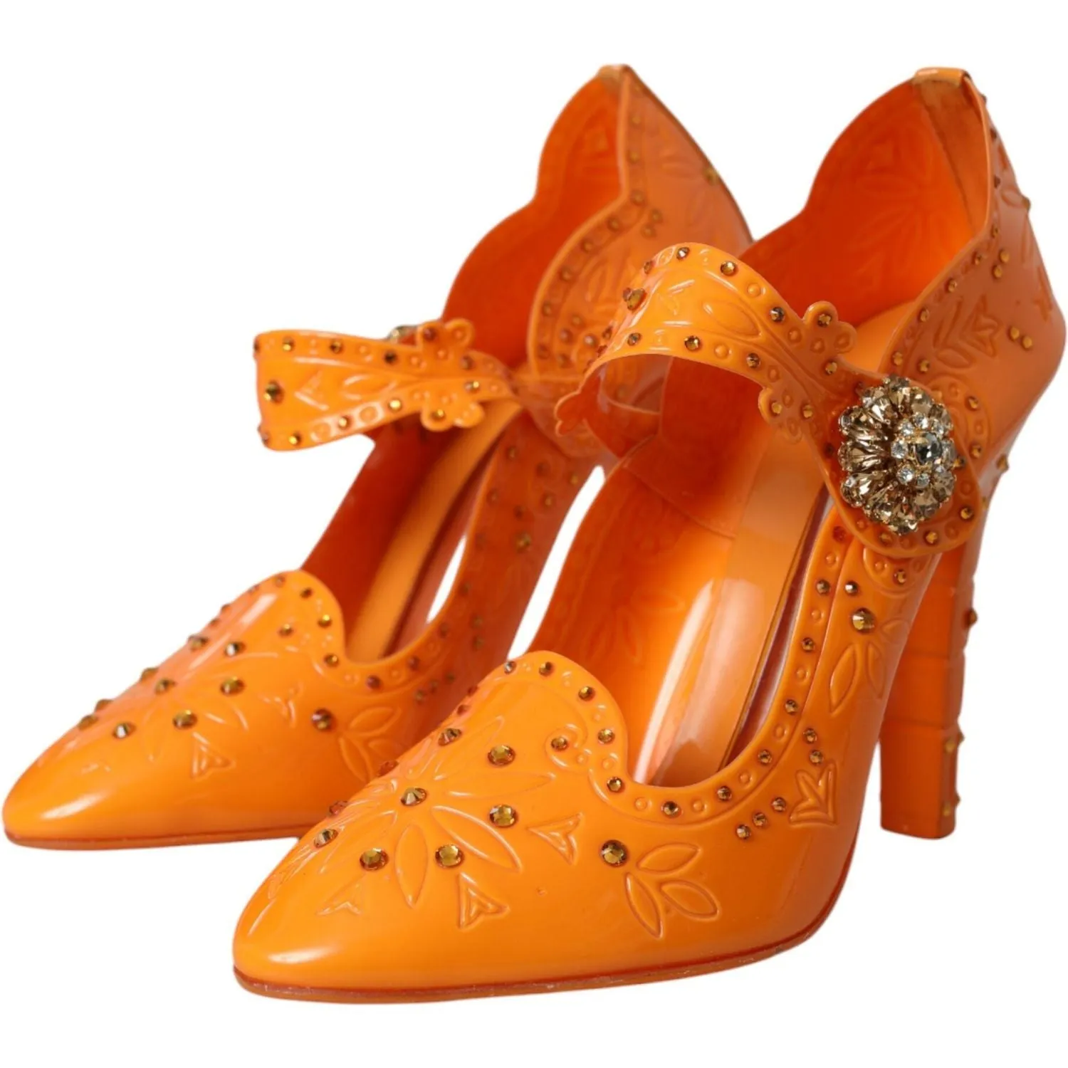 Dolce & Gabbana Orange CINDERELLA Floral Crystal Pumps Shoes