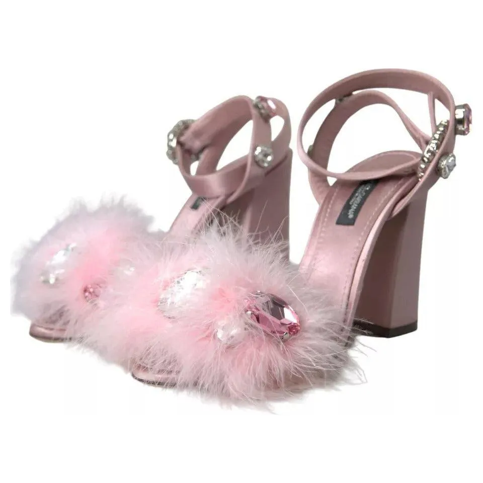 Dolce & Gabbana Pink Turkey Feather Crystal Sandals Shoes