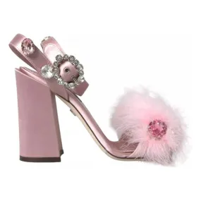 Dolce & Gabbana Pink Turkey Feather Crystal Sandals Shoes