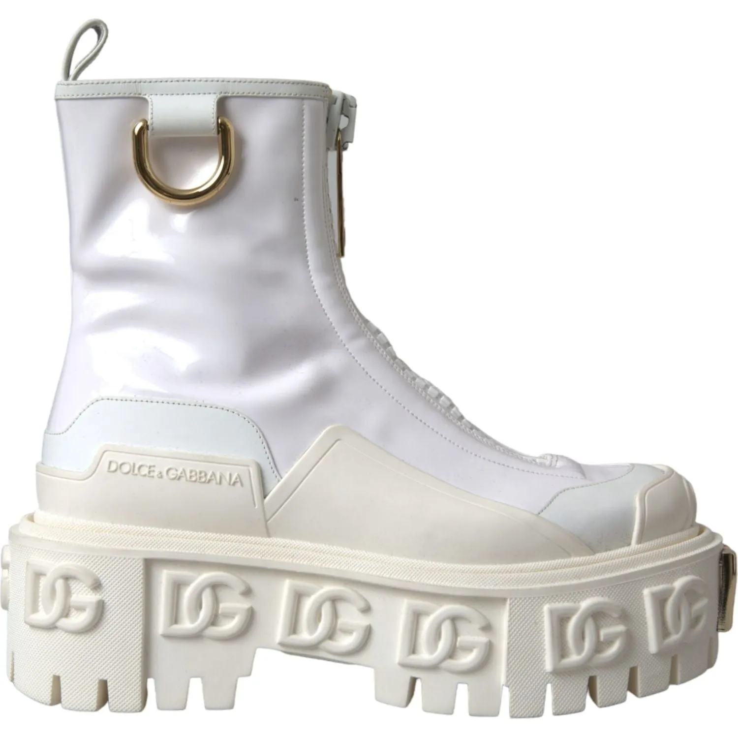 Dolce & Gabbana White Leather Rubber Logo Ankle Boots Shoes