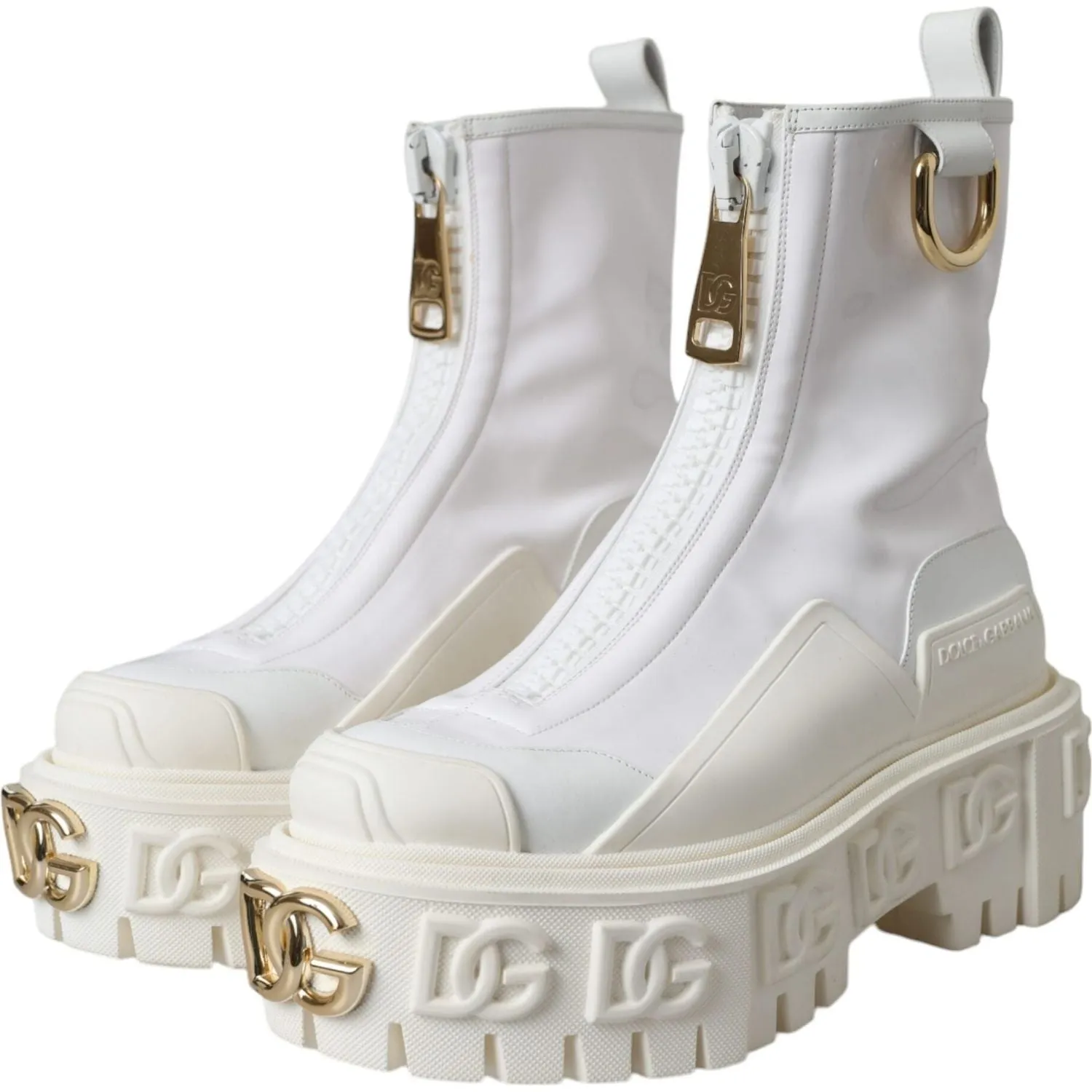 Dolce & Gabbana White Leather Rubber Logo Ankle Boots Shoes