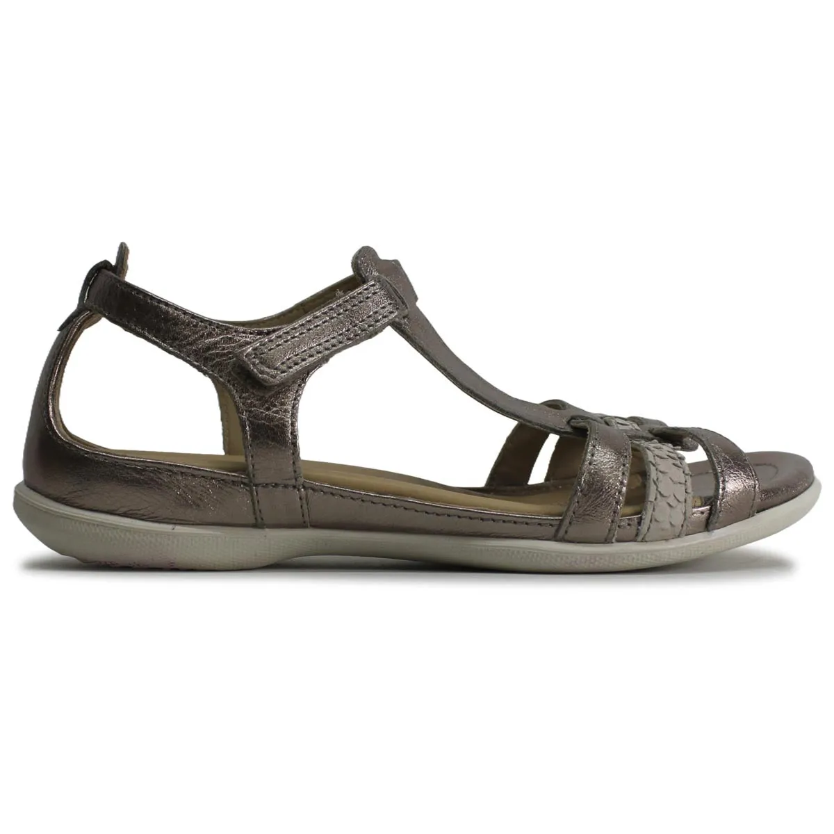 Ecco Flash Warm Grey Metallic Womens Leather T-Strap Casual Ankle Strap Sandals - UK 5-5.5