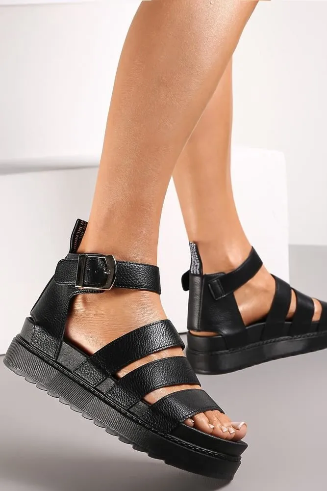 Faux Leather Strap Chunky Buckle Sandals