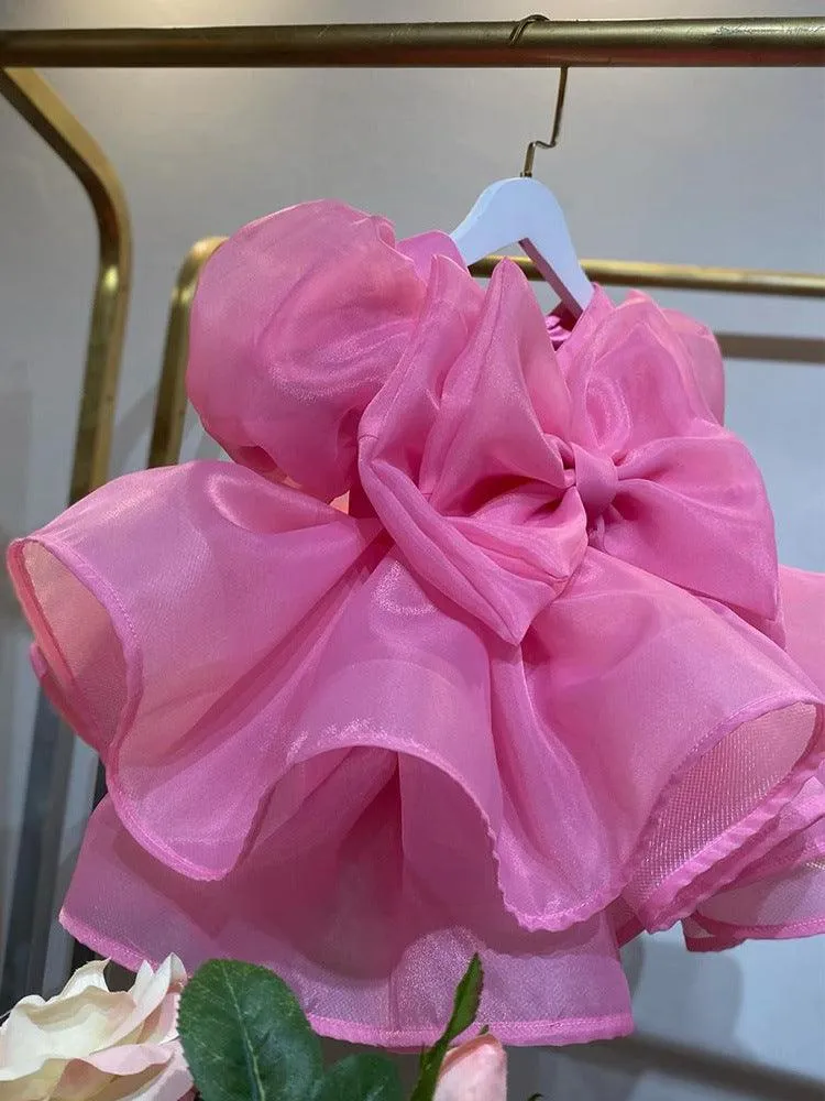 flower Dress for girls Puff sleeve Feather Baby Wedding party Princess dress Colors can be customized