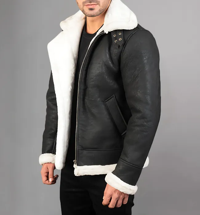 Francis B-3 Black & White Leather Bomber Jacket