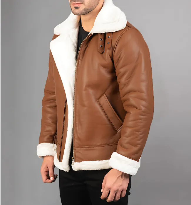 Francis B-3 Black & White Leather Bomber Jacket