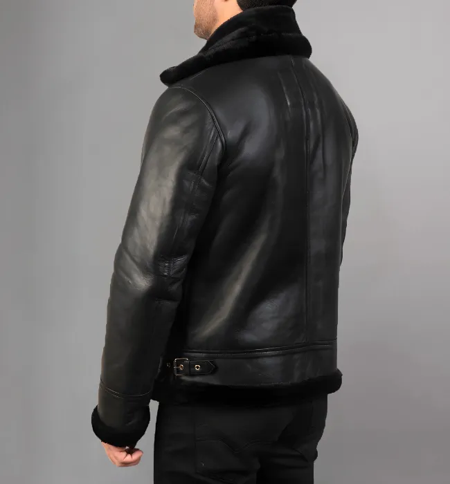 Francis B-3 Black & White Leather Bomber Jacket