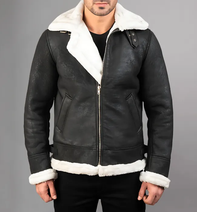 Francis B-3 Black & White Leather Bomber Jacket