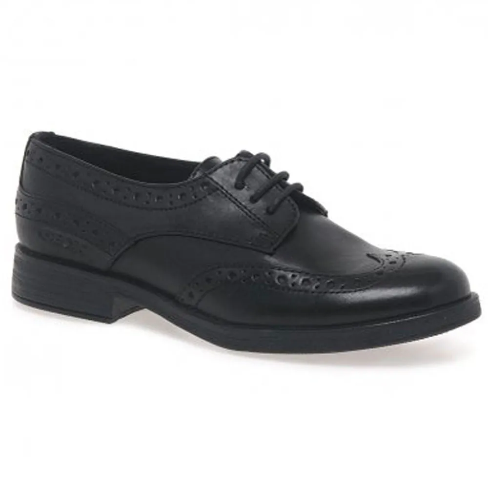 Geox J Agata Black Lace Brogue School Shoes