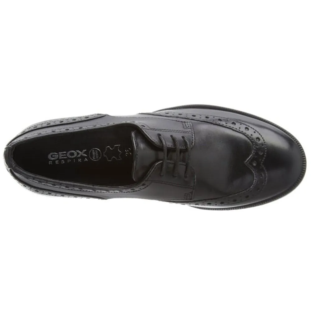 Geox J Agata Black Lace Brogue School Shoes