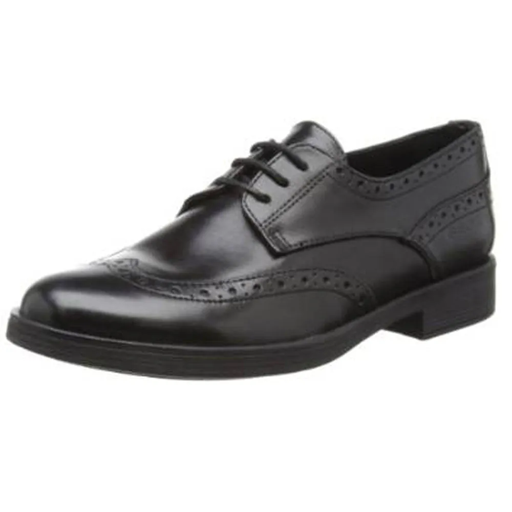 Geox J Agata Black Lace Brogue School Shoes