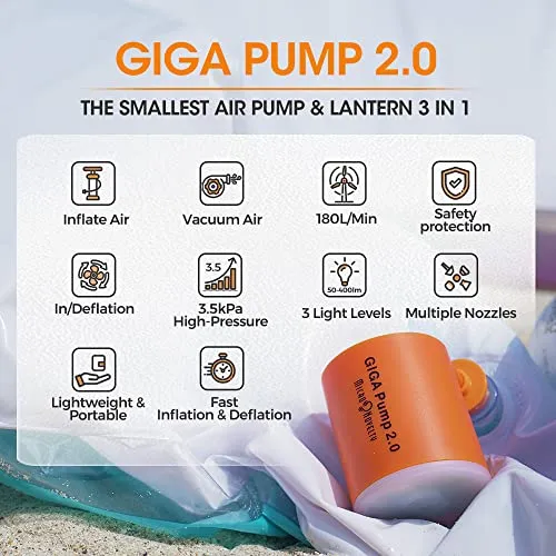 GIGA PUMP 2.0 Electric Portable Air Pump 1300mah Battery Rechargeable Pump Ultra-Mini Inflator/Deflator Pump for Swimming Rings air Mattress Bed Pool Toy