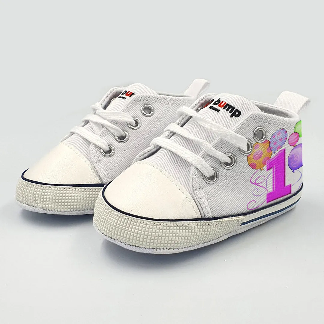 Girls First Birthday Print Baby Bump Shoes