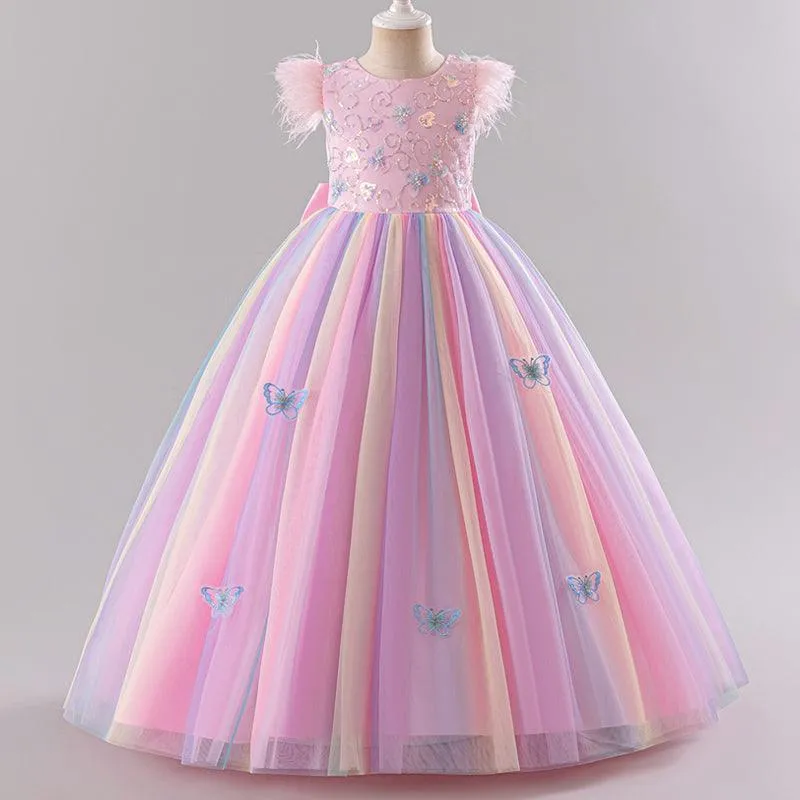 Girls sequin big bow princess dress fashionable and sweet birthday party puffy long dress