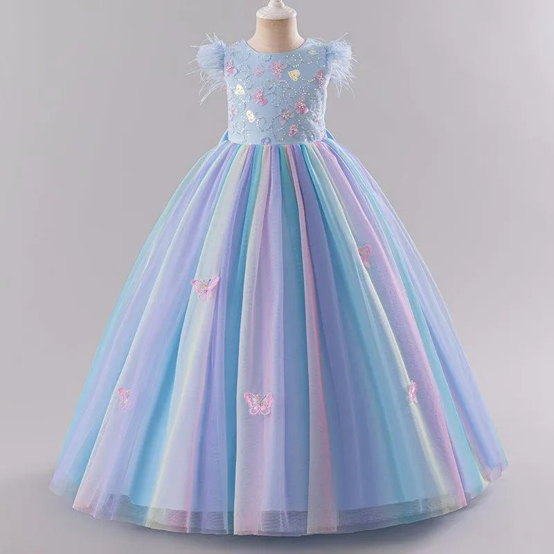 Girls sequin big bow princess dress fashionable and sweet birthday party puffy long dress