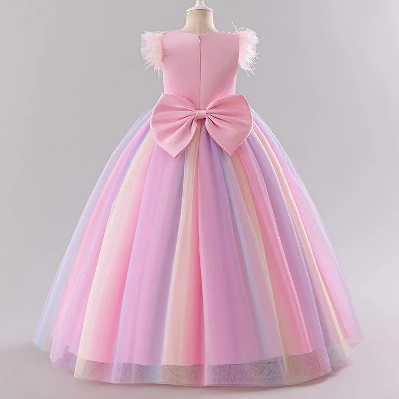 Girls sequin big bow princess dress fashionable and sweet birthday party puffy long dress