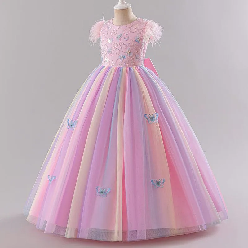 Girls sequin big bow princess dress fashionable and sweet birthday party puffy long dress