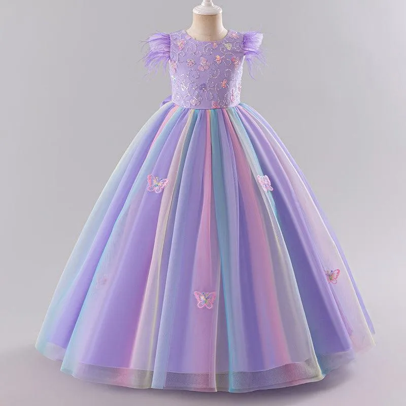 Girls sequin big bow princess dress fashionable and sweet birthday party puffy long dress