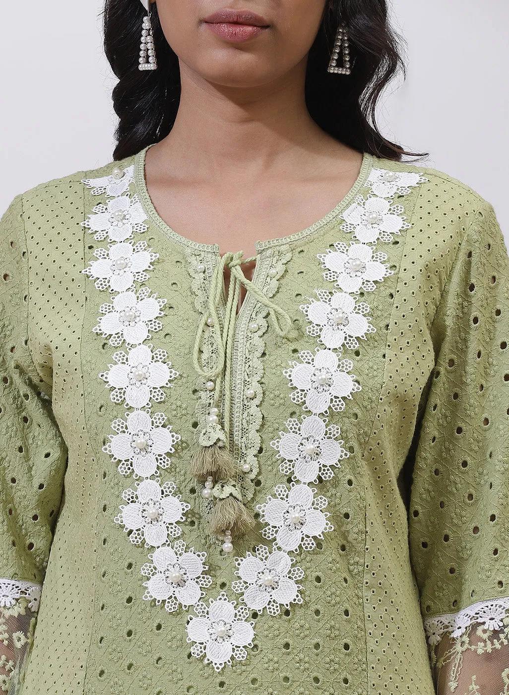 Grass Green Phool Collection Schiffli Kurta