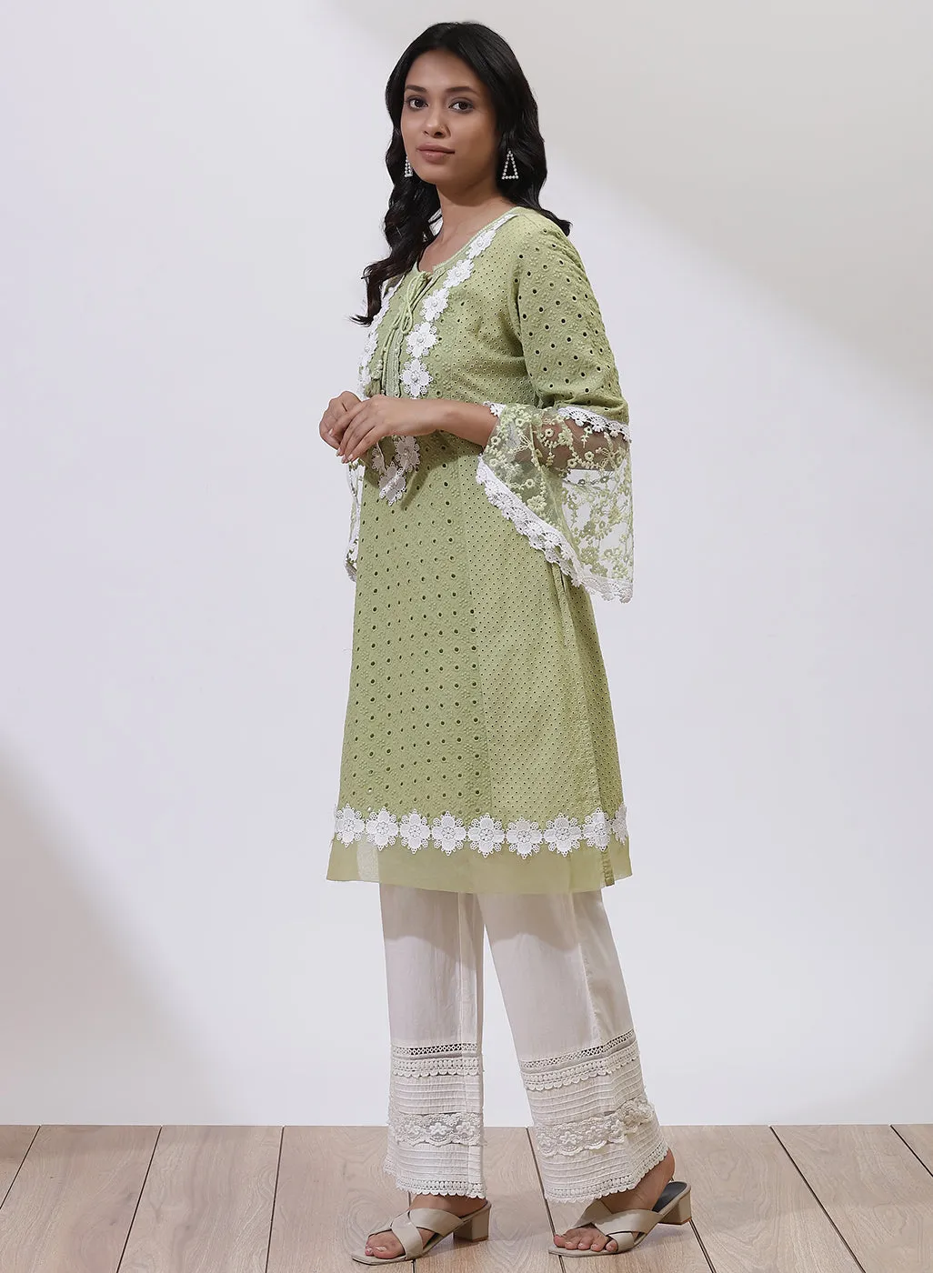 Grass Green Phool Collection Schiffli Kurta