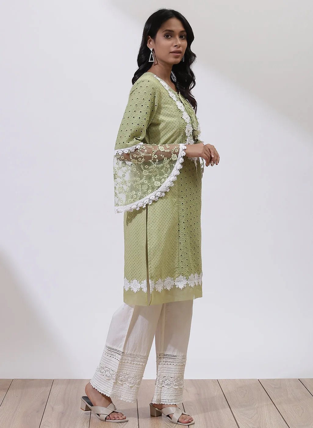 Grass Green Phool Collection Schiffli Kurta