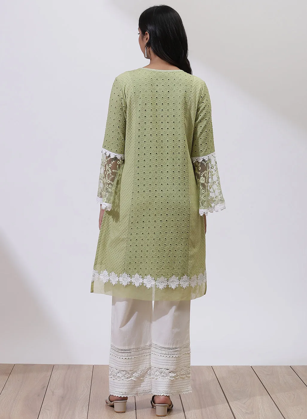 Grass Green Phool Collection Schiffli Kurta