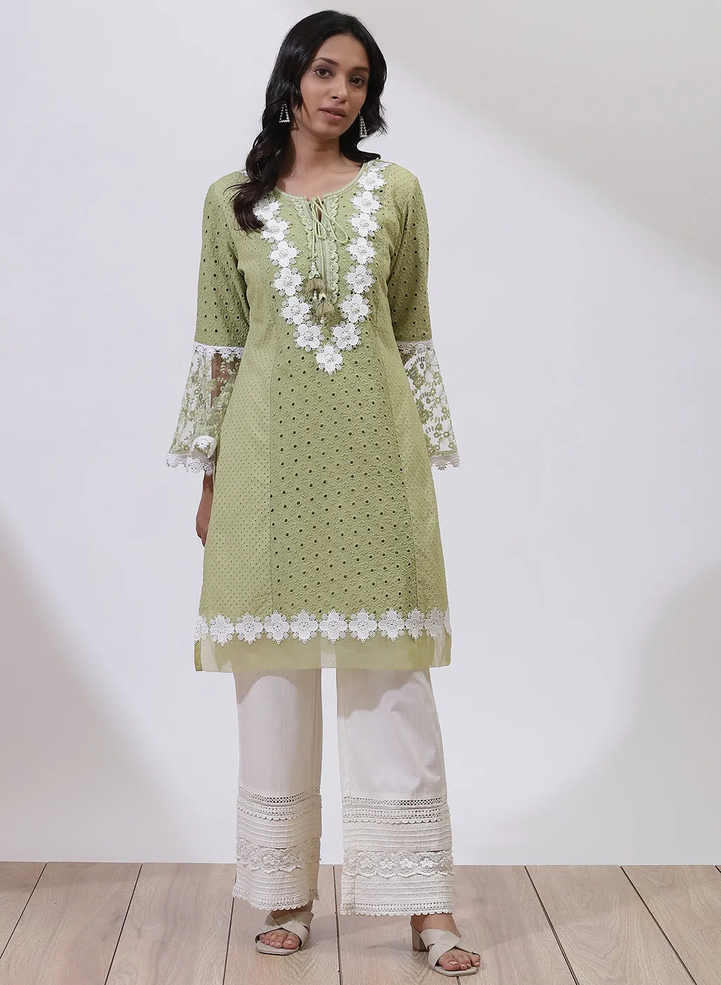 Grass Green Phool Collection Schiffli Kurta