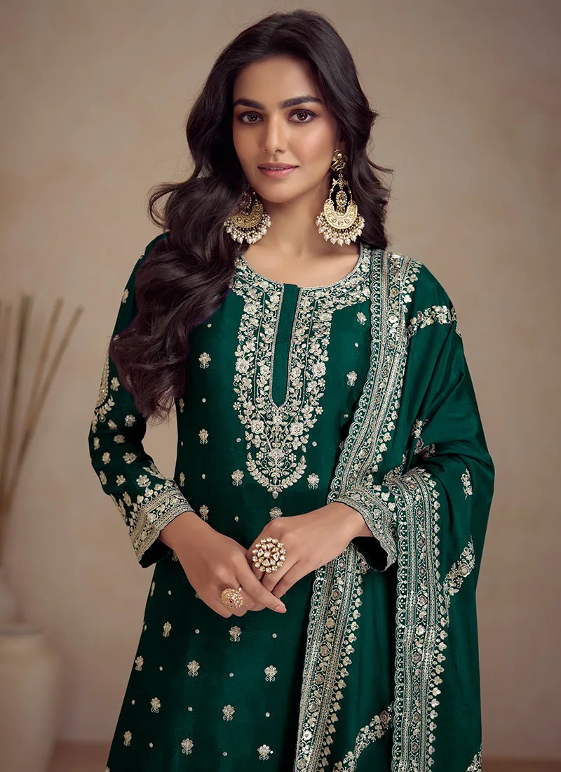 Green Embroidery Designer Sharara Suit