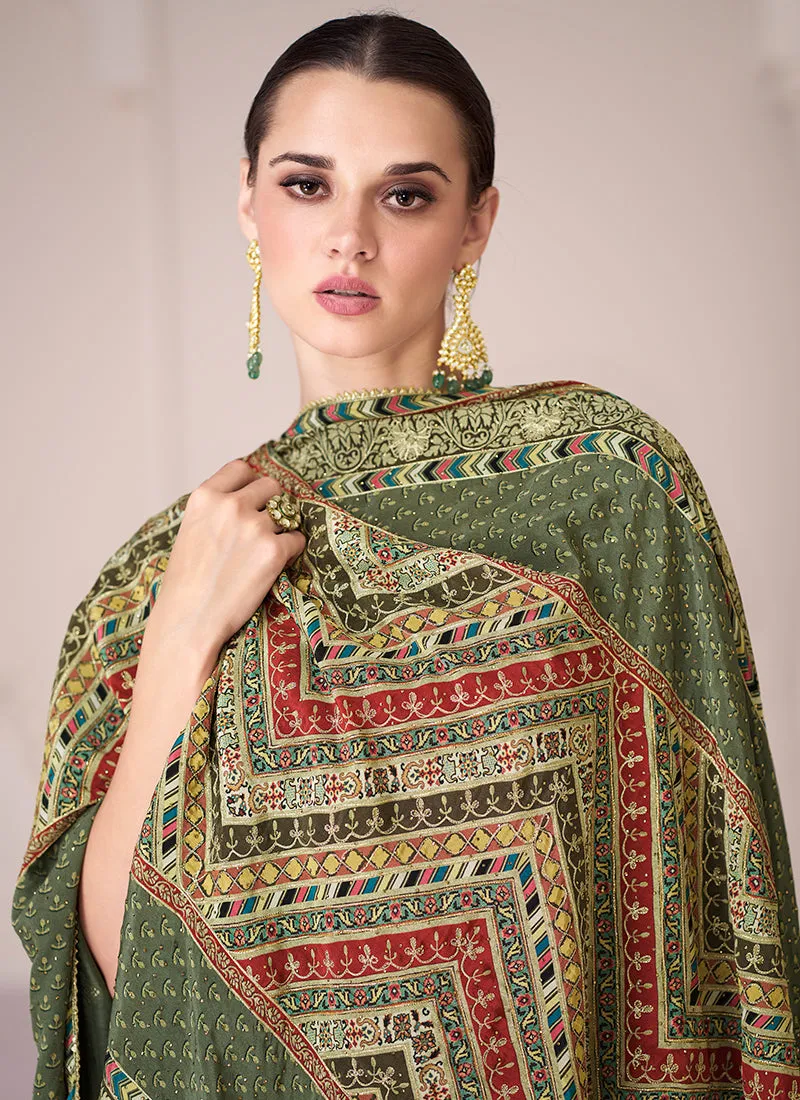 Green Sequence Embroidery Designer Sharara Suit