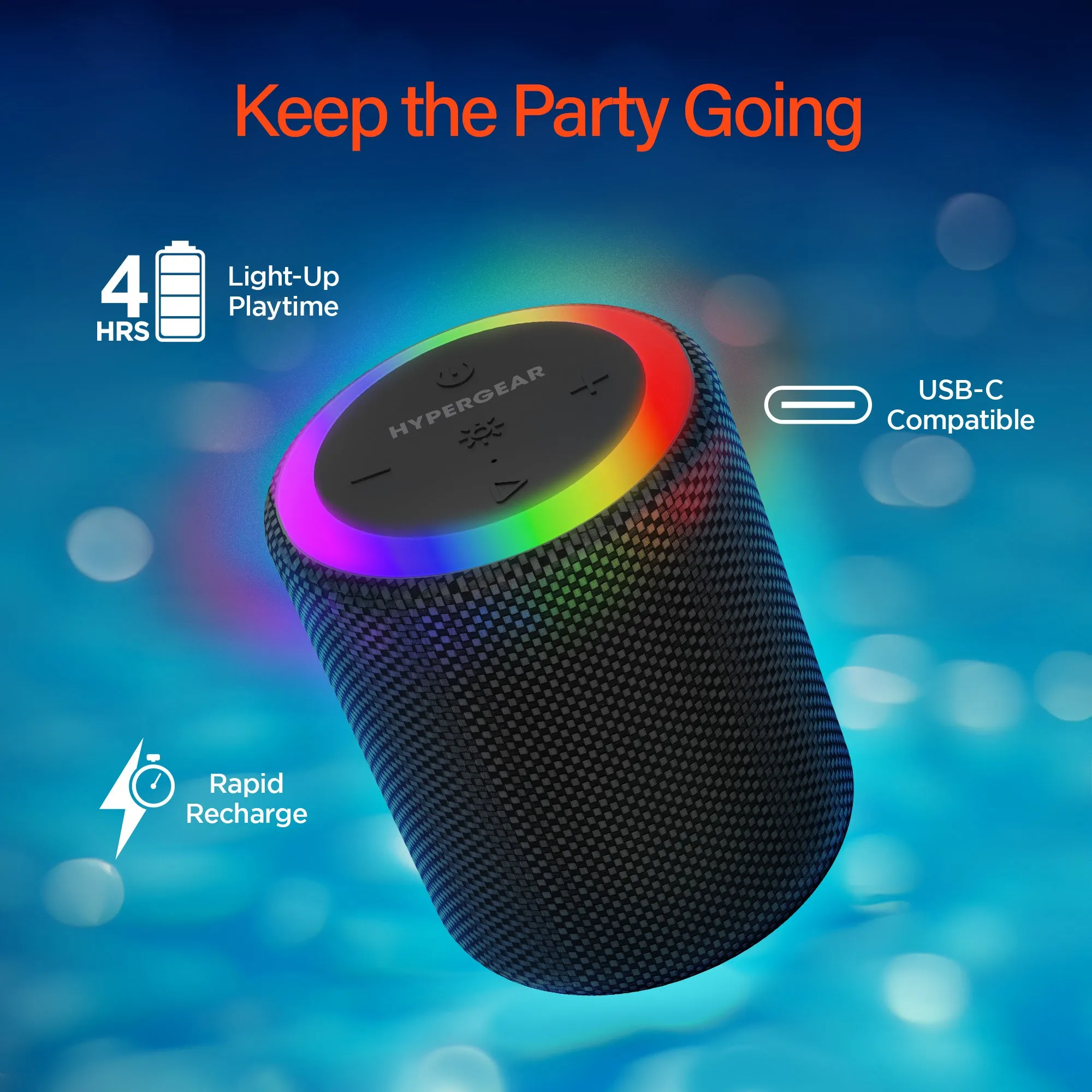 Halo Waterproof LED Wireless Speaker | Black