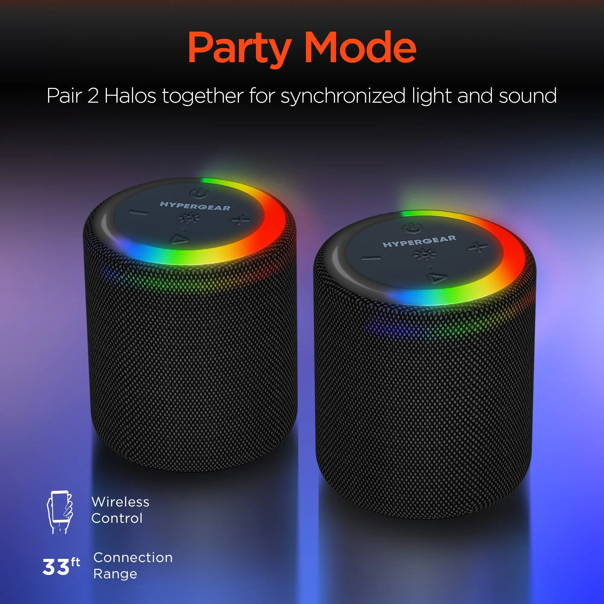 Halo Waterproof LED Wireless Speaker | Black