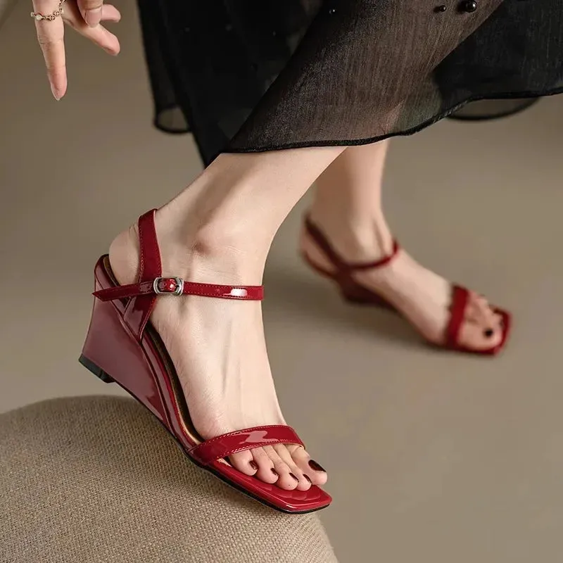 Hnzxzm Wedge High Heel Sandals for Women Fashion Slingback Buckle Elegant Summer Shoes Chunky High Heel Open Toe Dress Sandals Pumps