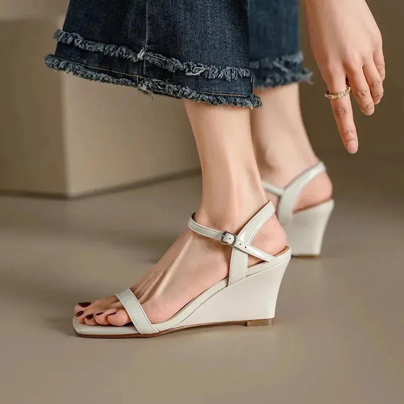 Hnzxzm Wedge High Heel Sandals for Women Fashion Slingback Buckle Elegant Summer Shoes Chunky High Heel Open Toe Dress Sandals Pumps