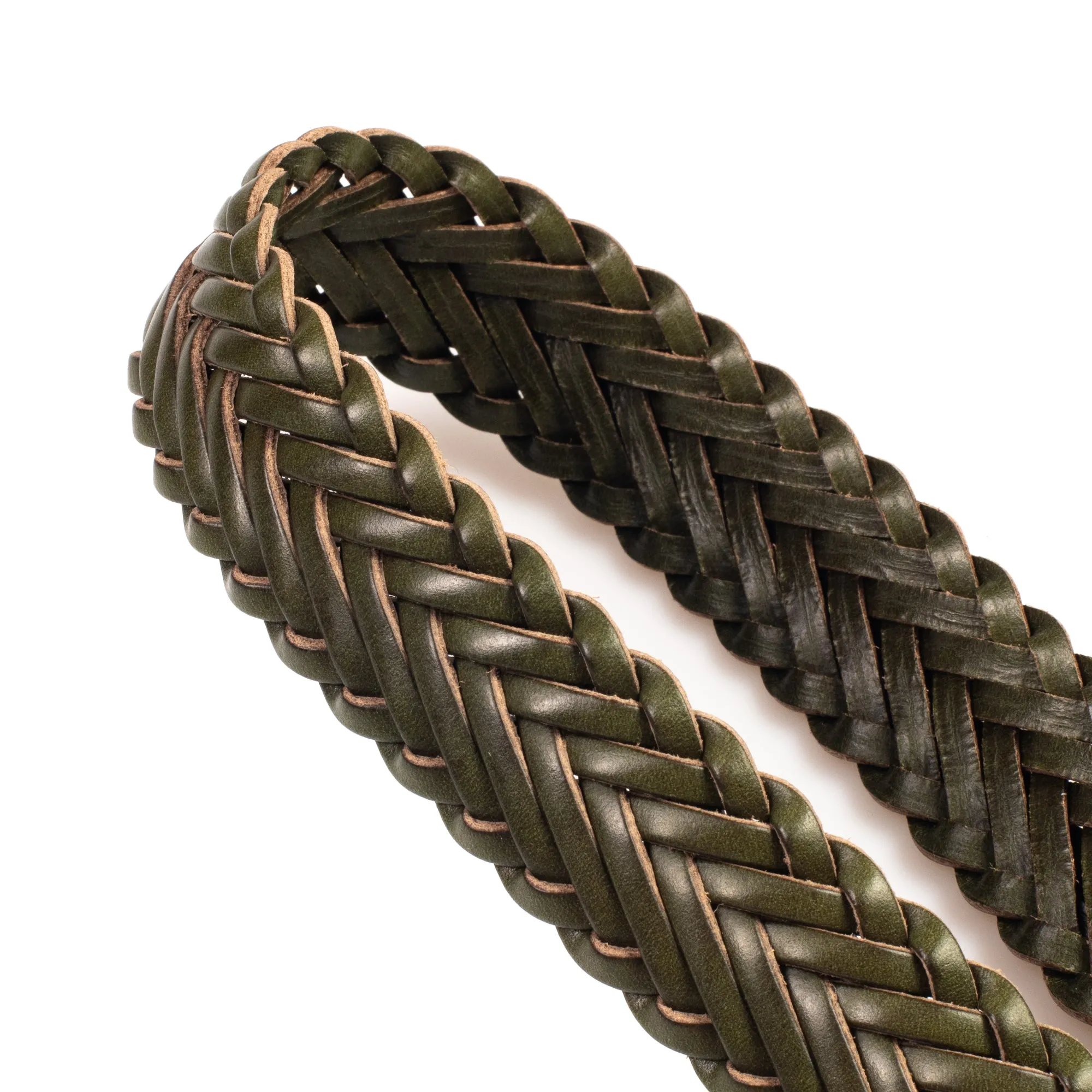 Horween Forest Green Chromexcel Leather Belt - Plaited