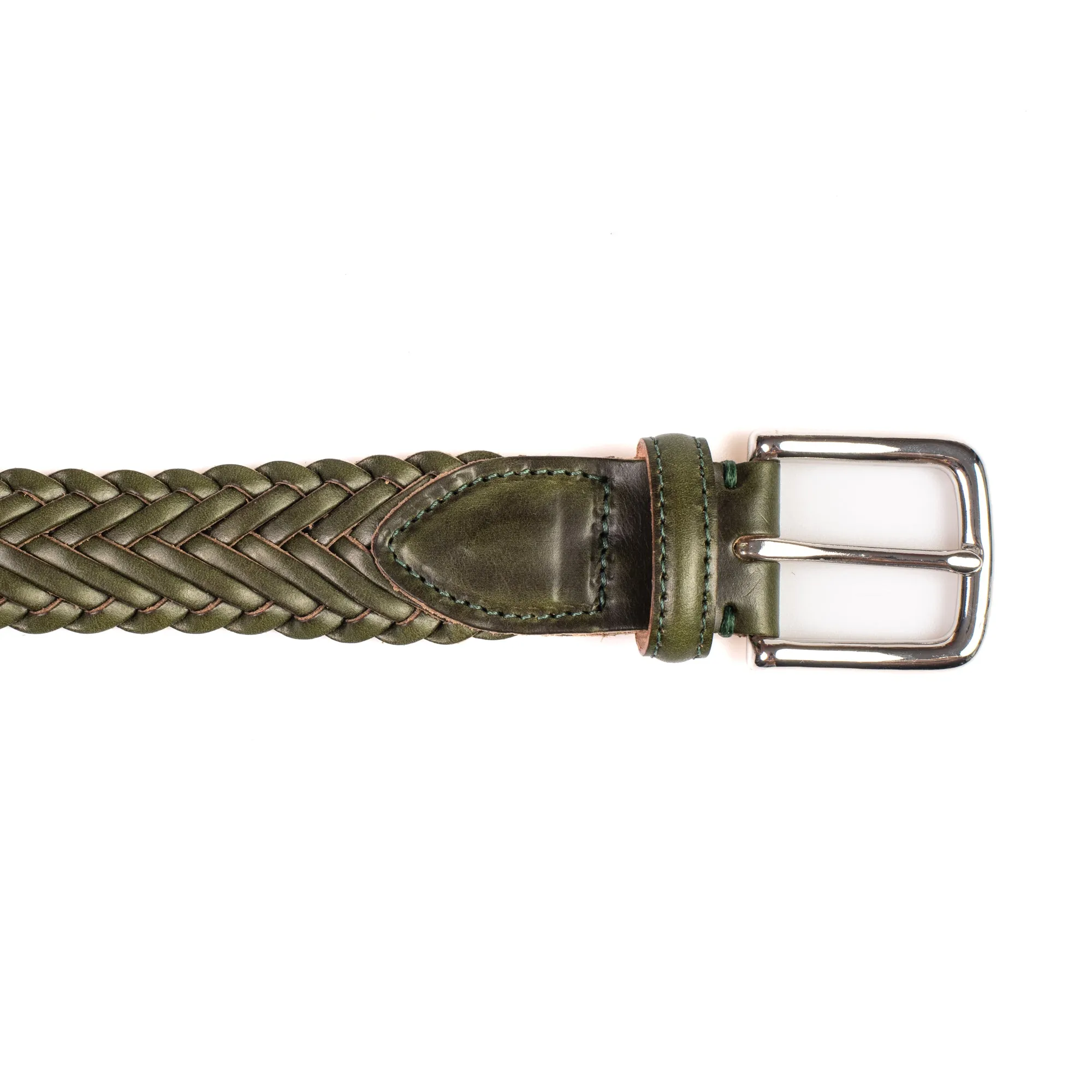 Horween Forest Green Chromexcel Leather Belt - Plaited