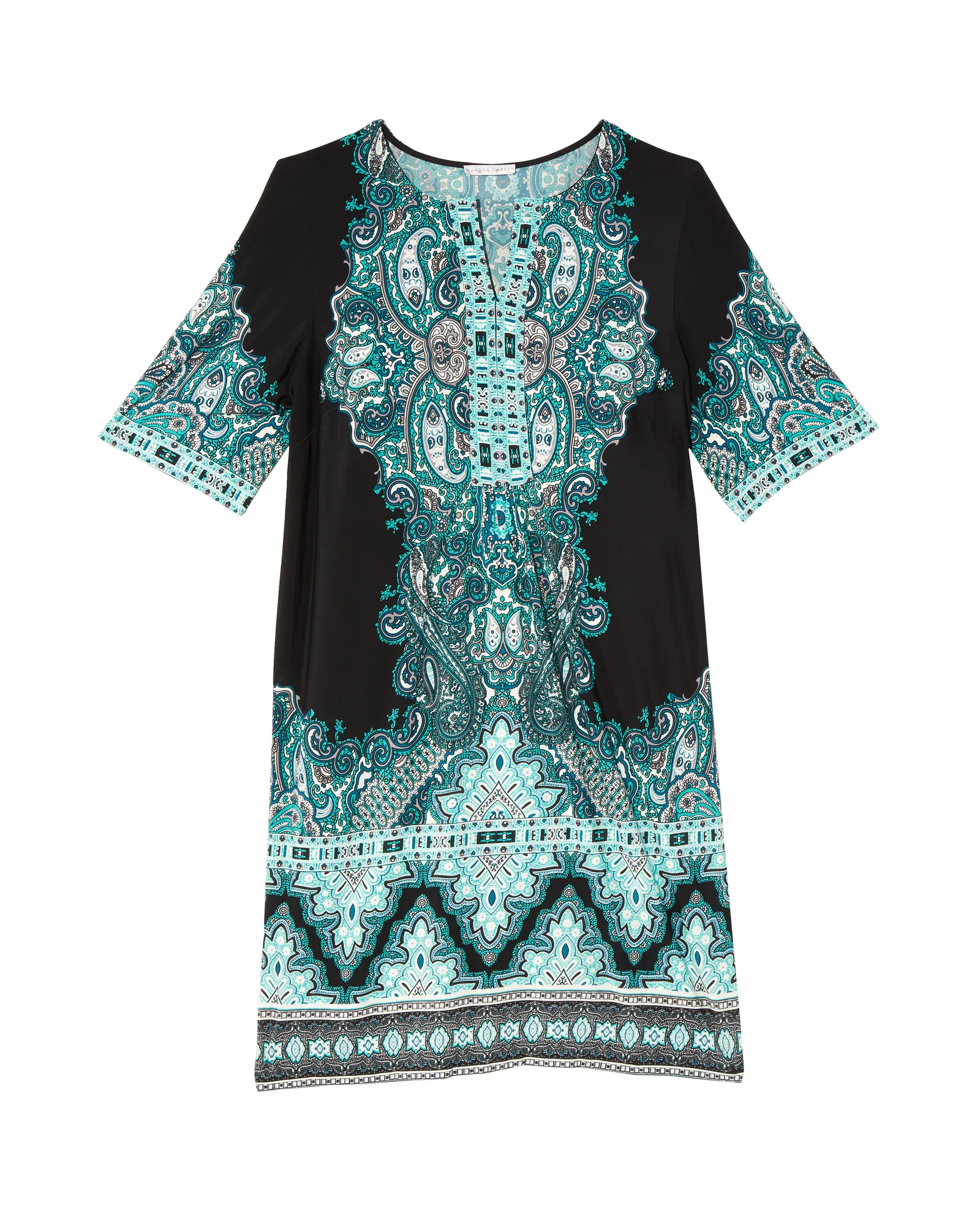 Karis Split-Neck Shift Dress | Black / Teal