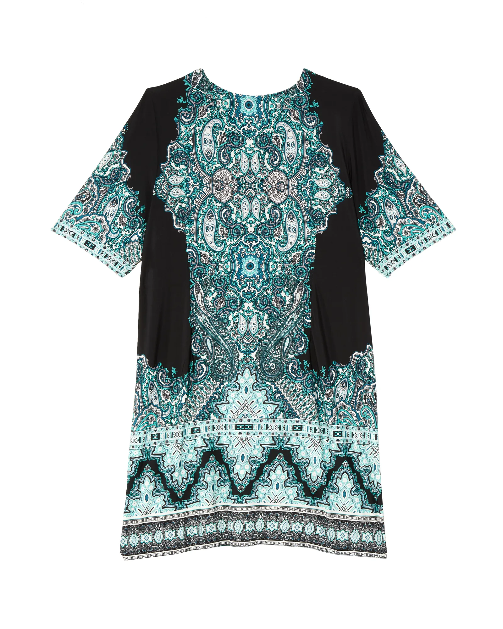 Karis Split-Neck Shift Dress | Black / Teal