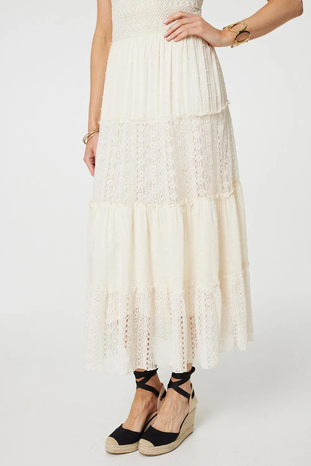 Lace Detail Sleeveless Tiered Maxi Dress