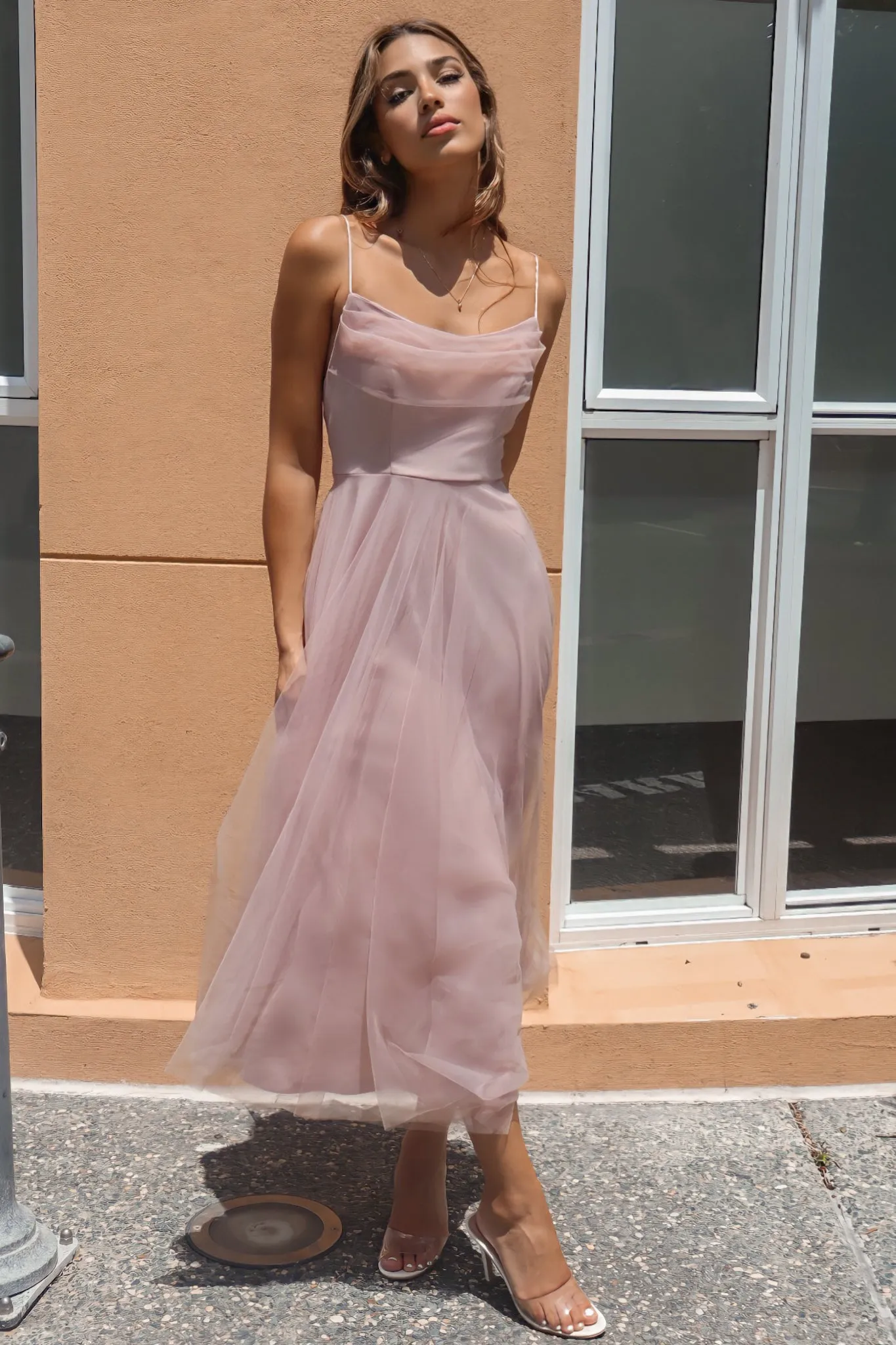 Latisha Tulle Midi Dress - Blush Pink