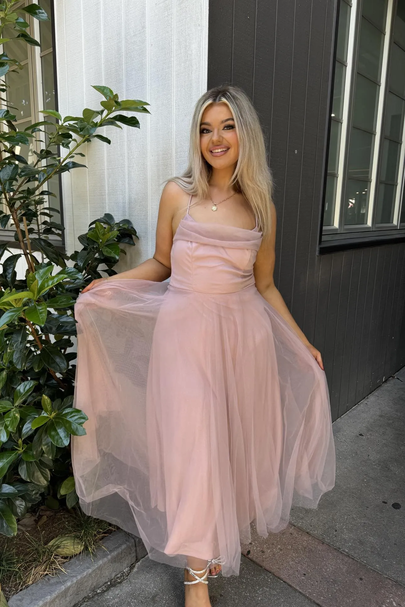 Latisha Tulle Midi Dress - Blush Pink