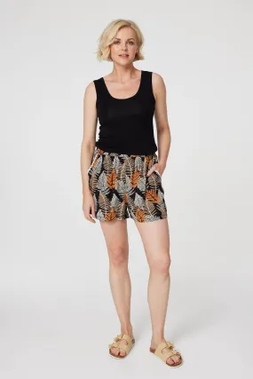 Leaf Print High Waist Shorts