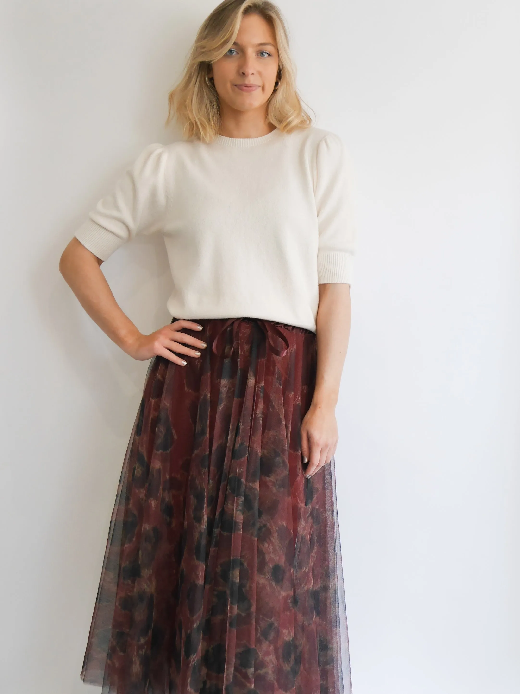 Leopard Print Tulle Skirt Plum