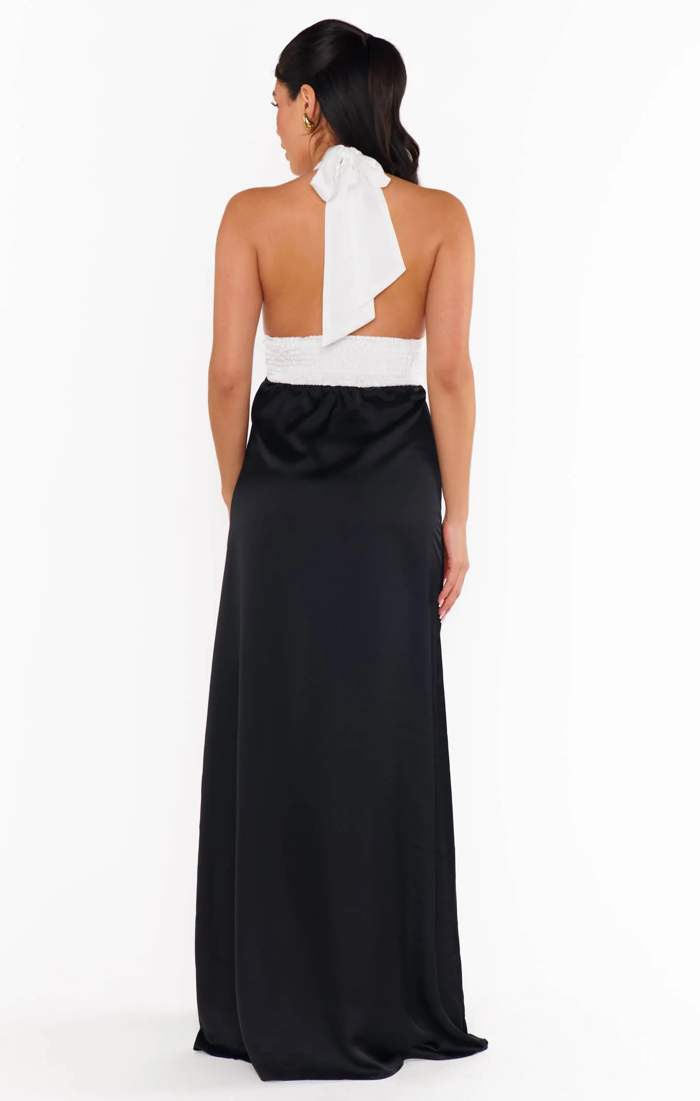 Marilyn Maxi Dress ~ Black and White Luxe Satin