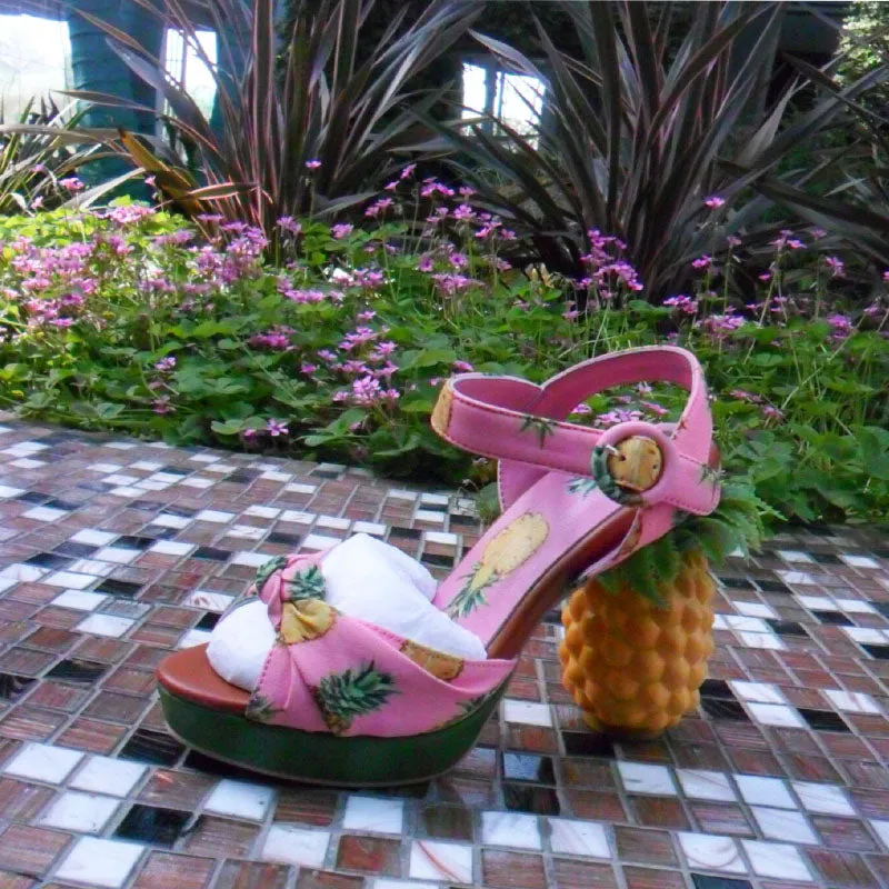 Marion Novelty Heel Fruit Print Platform Sandals