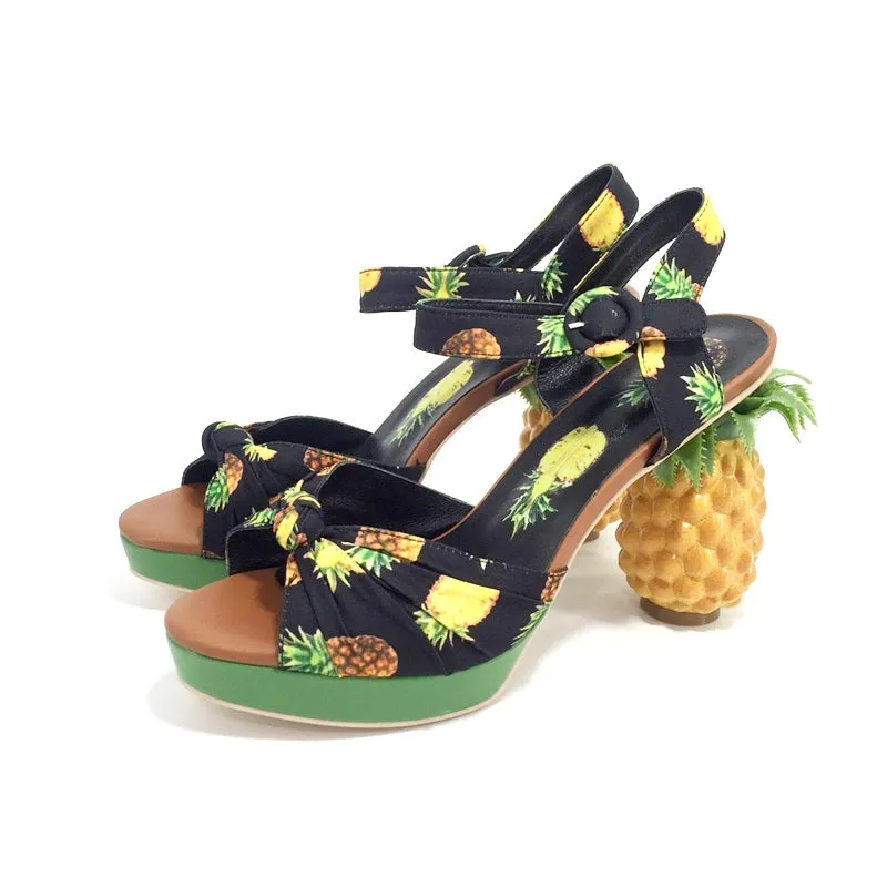 Marion Novelty Heel Fruit Print Platform Sandals