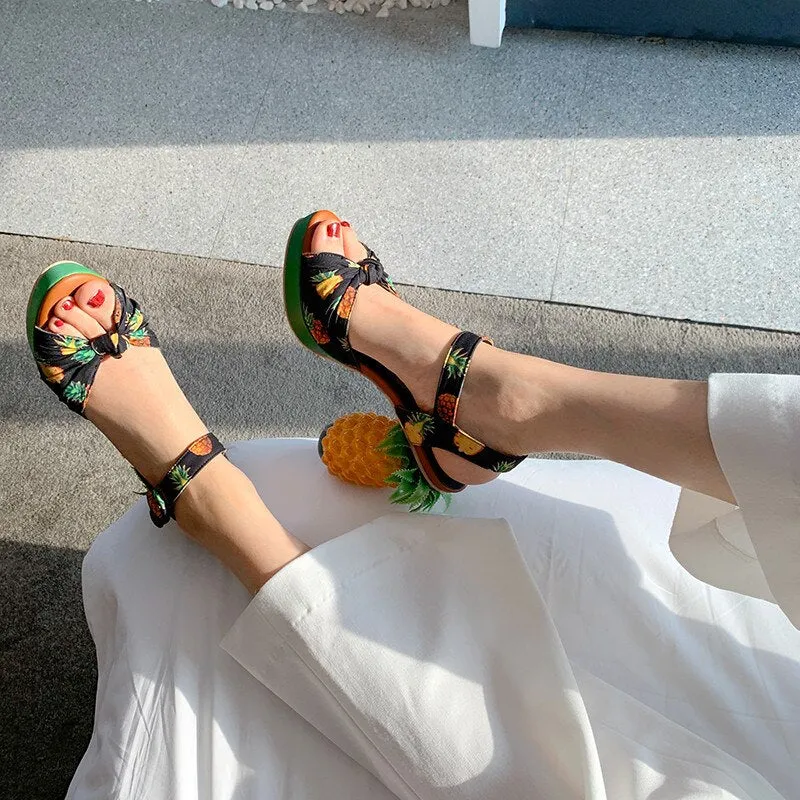 Marion Novelty Heel Fruit Print Platform Sandals